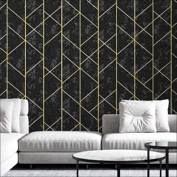 Papel de Parede Milan Preto com Ouro