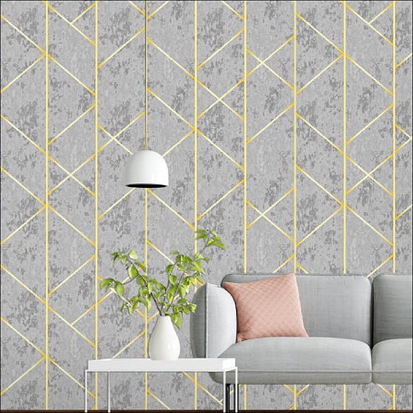 Papel de Parede Milan Ouro fundo Cinza