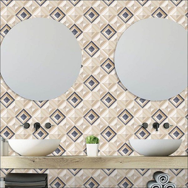 Papel de Parede Azulejo Geométrico Bege