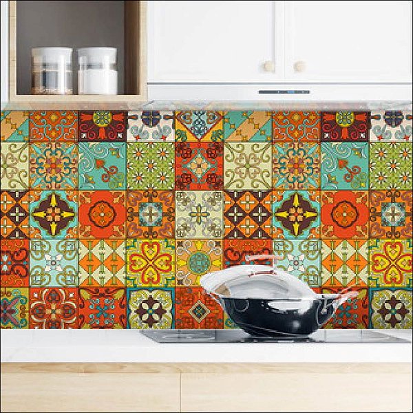 Papel de Parede Azulejo Colorido
