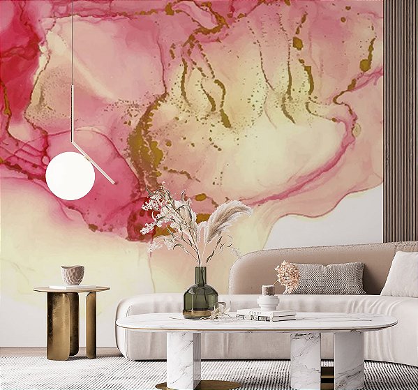Papel de Parede Aquarela Vermelho com Dourado