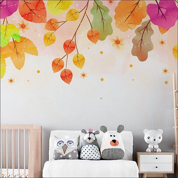 Papel de Parede Aquarela Folhas de Outono