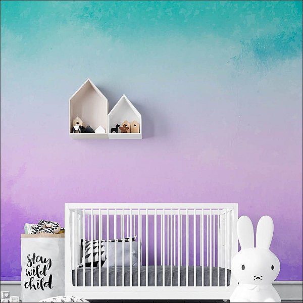 Papel de Parede Aquarela Roxo e Verde