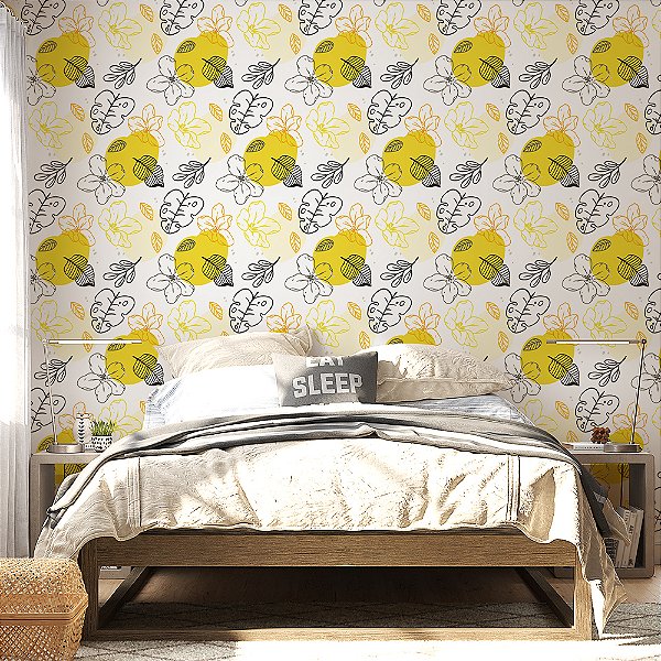 Papel de Parede Floral Amarelo