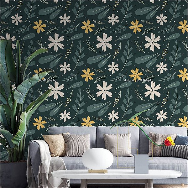 Papel de Parede Flores Brancas e Amarelas