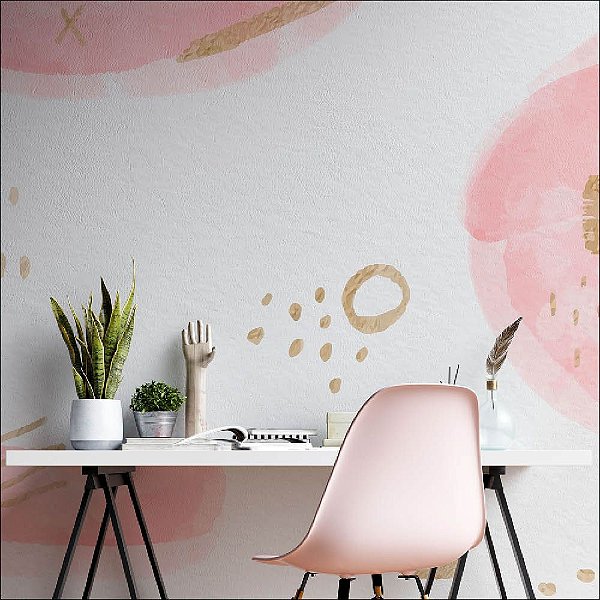 Papel de Parede Aquarela Rosa com Dourado