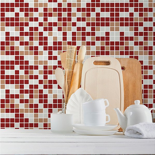 Papel de Parede Pastilhas Tons de Vermelho
