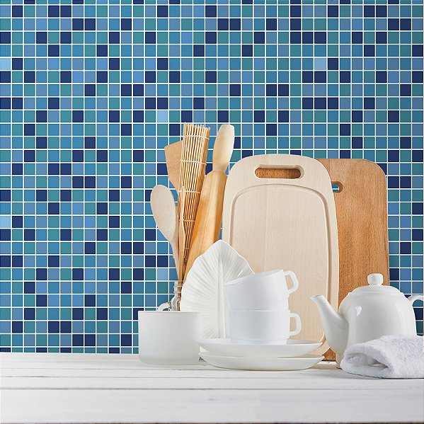 Papel de Parede Pastilhas Tons de Azul