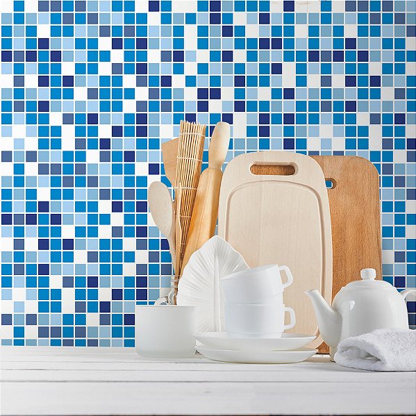 Papel de Parede Pastilhas Tons de Azul