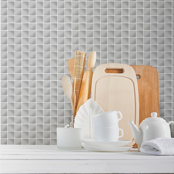 Papel de Parede Pastilhas Cinza