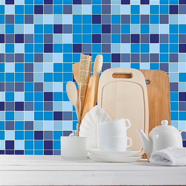 Papel de Parede Pastilhas Tons de Azul