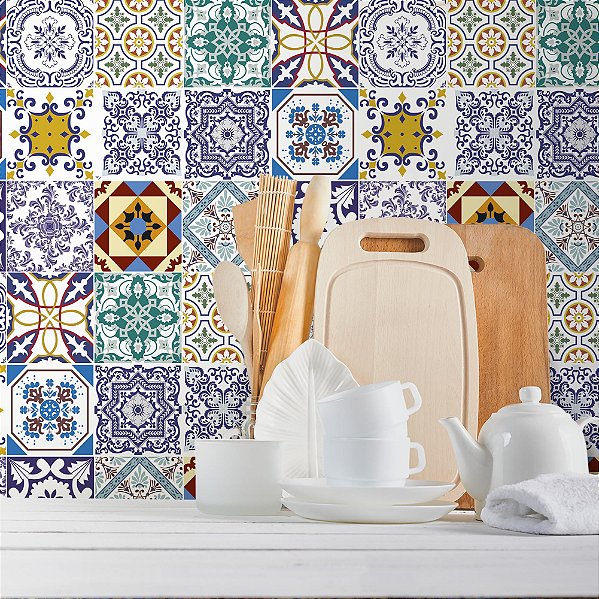 Papel de Parede Azulejos Coloridos