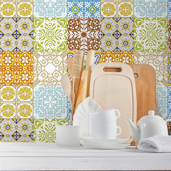 Papel de Parede Azulejos Coloridos