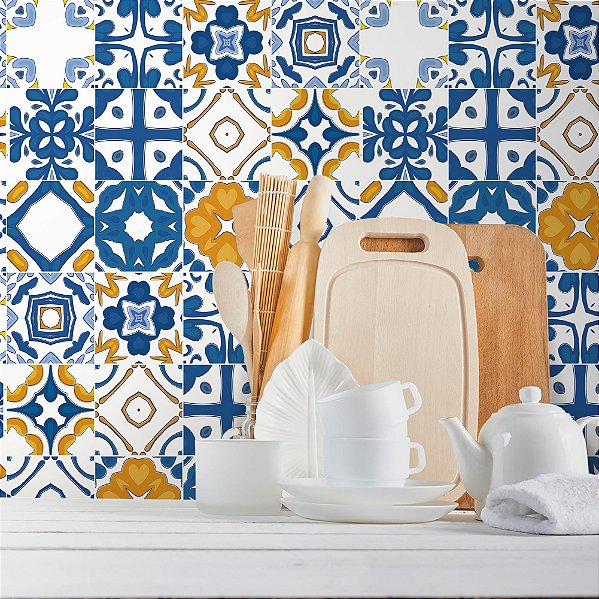 Papel de Parede Azulejos Azuis
