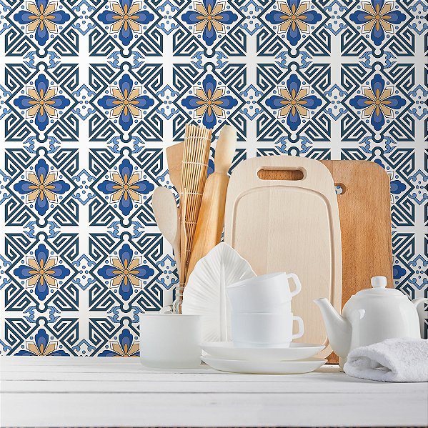 Papel de Parede Azulejo em tons de Azul
