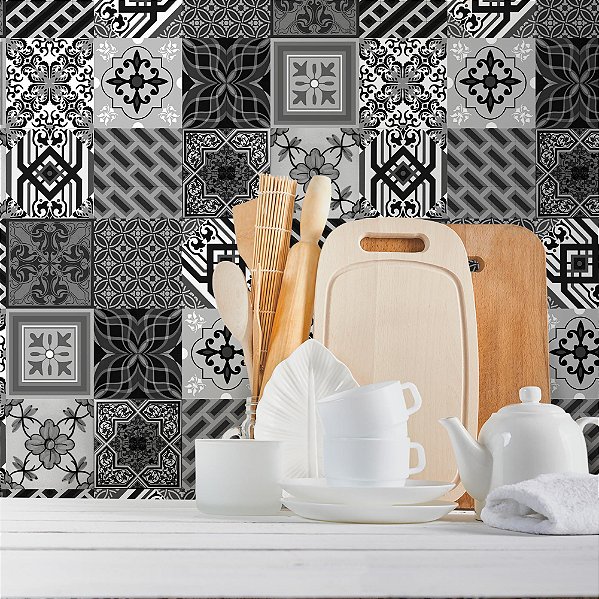 Papel de Parede Azulejo Preto e Branco