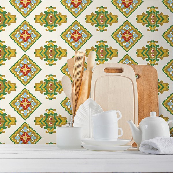 Papel de Parede Azulejo em tons de Verde