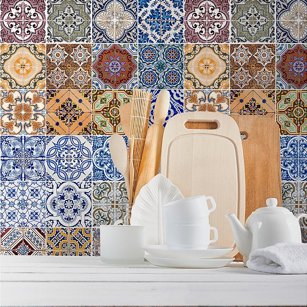 Papel de Parede Azulejo Colorido