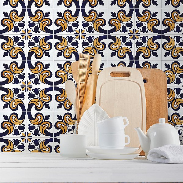 Papel de Parede Azulejo Amarelo e Azul