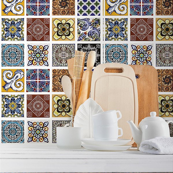 Papel de Parede Azulejo Colorido