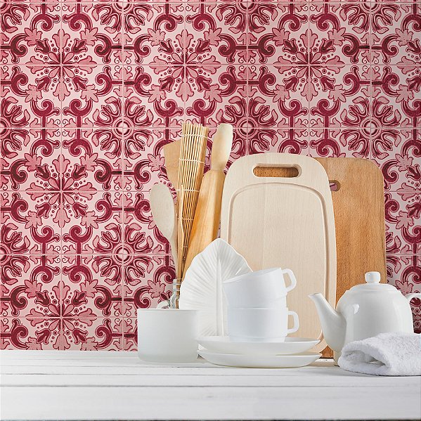 Papel de Parede Azulejo Vermelho