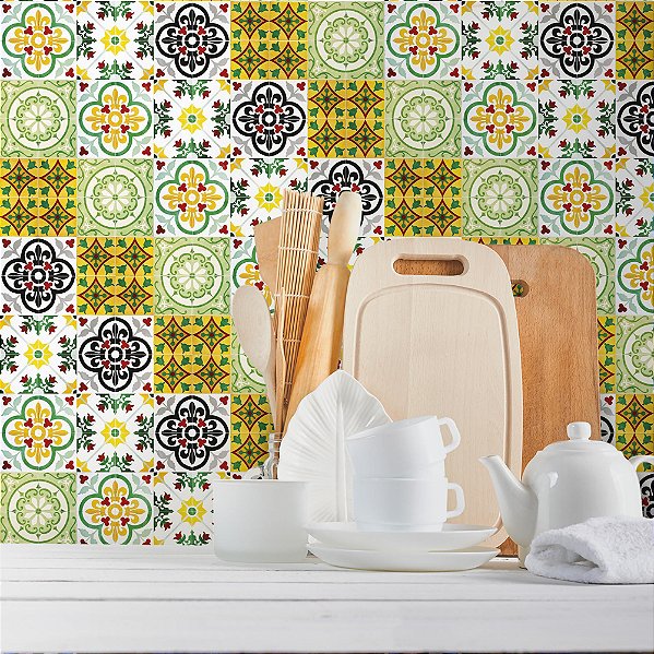 Papel de Parede Azulejo Colorido
