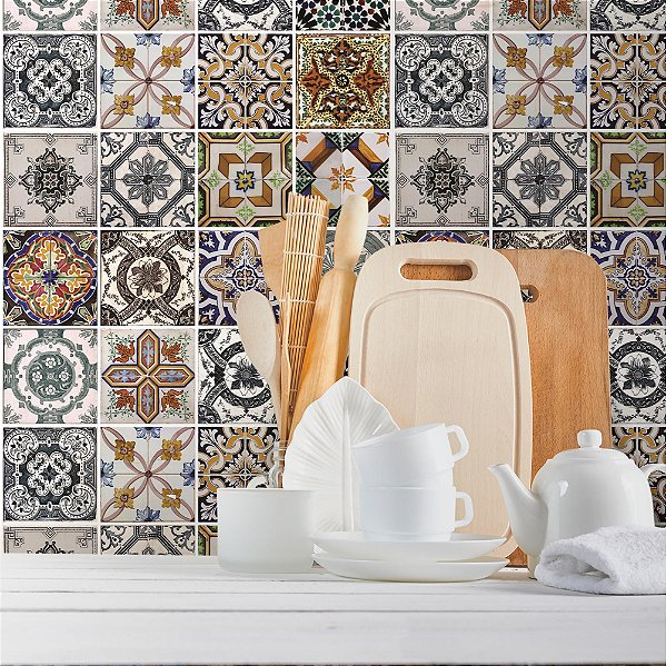 Papel de Parede Azulejo Colorido