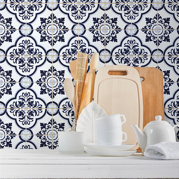 Papel de Parede Azulejo Azul