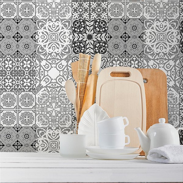 Papel de Parede Azulejo Preto e Branco