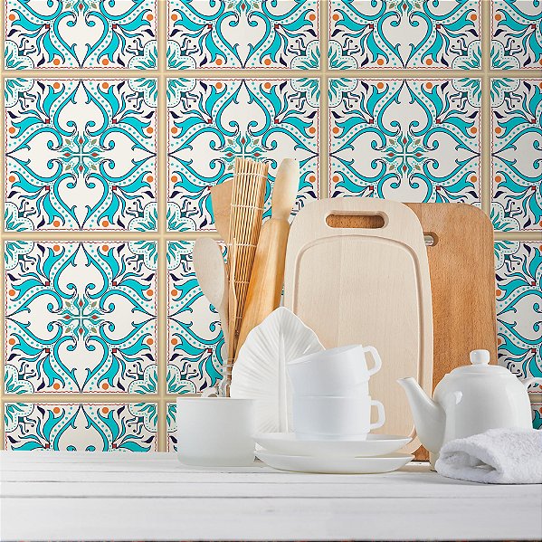 Papel de Parede Azulejo Azul