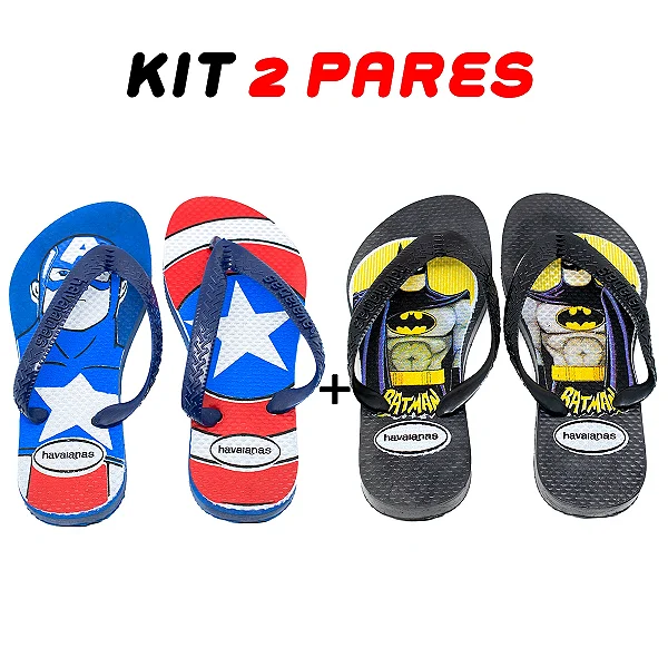 Kit 2 Chinelos Infantil Menino Havaianas Heróis