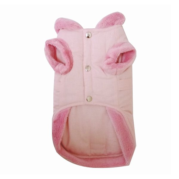 Roupa para cachorro Blusa Flanelada Rosa com gola e manga