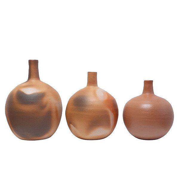 Conjunto de jarros garrafa oval decorativo de cerâmica terracota