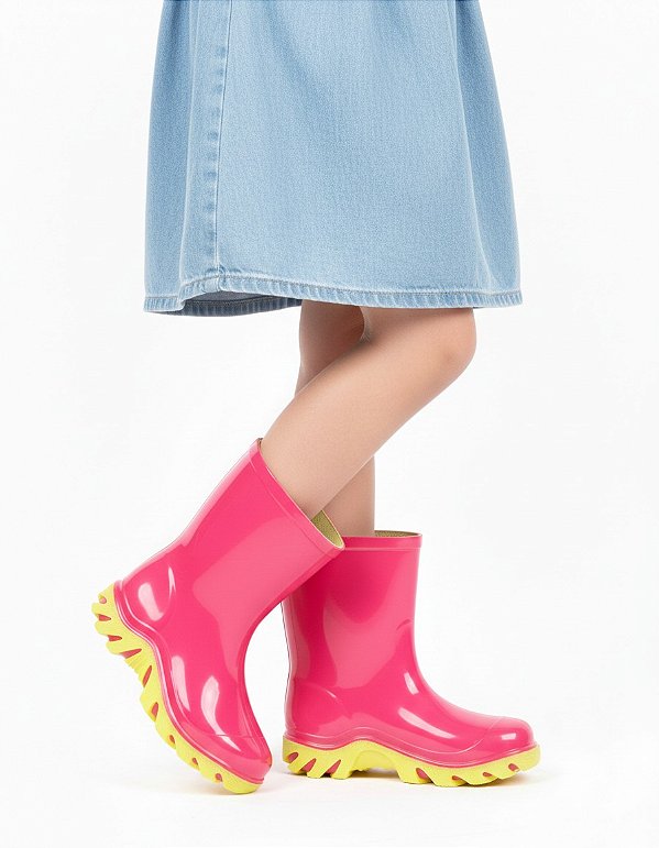 Galocha Bota Infantil KTK002 Rosa com Solado Amarelo Gasf