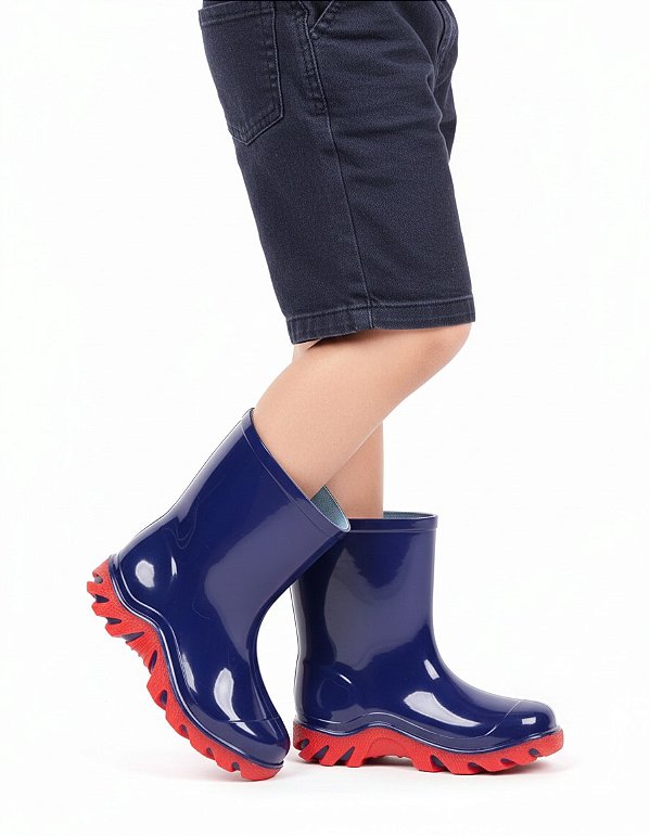 Galocha Bota Infantil KTK002 Azul Marinho com Solado Vermelho Gasf