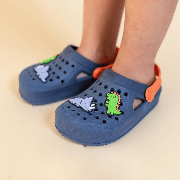 Babuche Infantil INF055 Dinossauro Azul