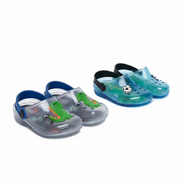 Kit 2 Babuche Infantil Menino Dinossauro + Futebol divertida fácil de limpar