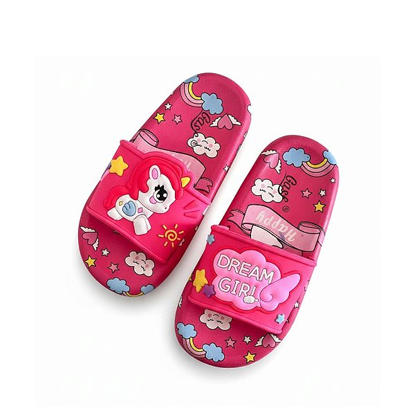 Chinelo Infantil Menina Rosa Unicórnio INF058