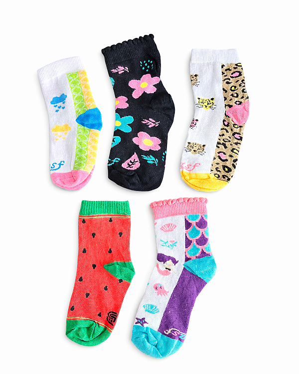 Kit 5 Meias Soquete Menina Gasf