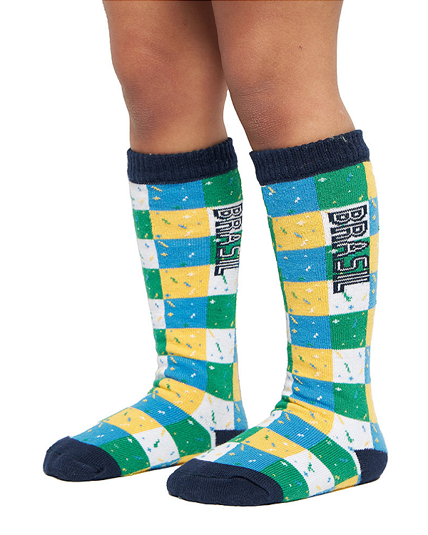 Meia Infantil Unissex GFME059 Brasil 3/4 Quadriculada Multicolor