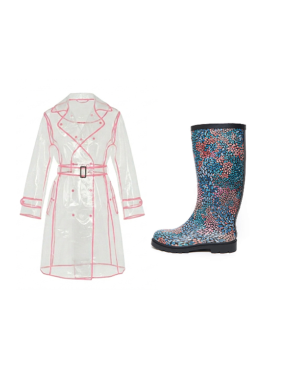 Kit Galocha Cano Longo Estampada Ktb020 + Capa de Chuva Cristal/Rosa Ck003