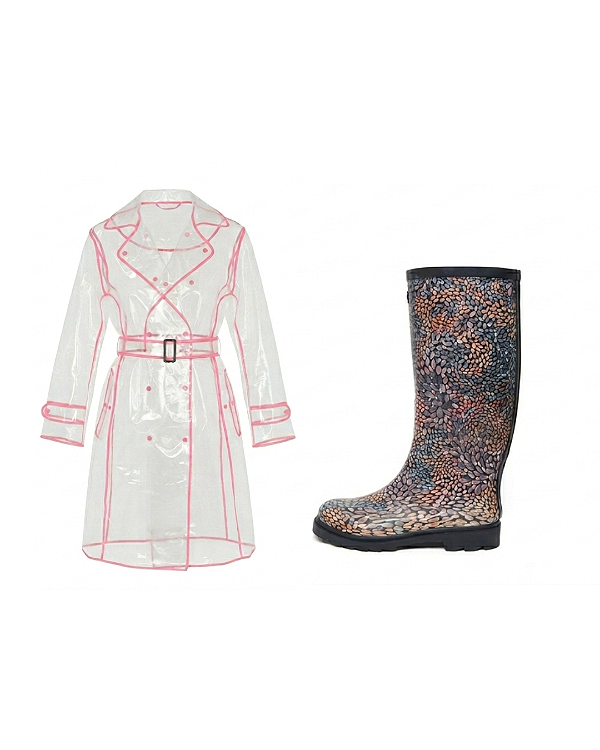 Kit Galocha Cano Longo Estampada Ktb019 + Capa de Chuva Cristal/Rosa Ck003