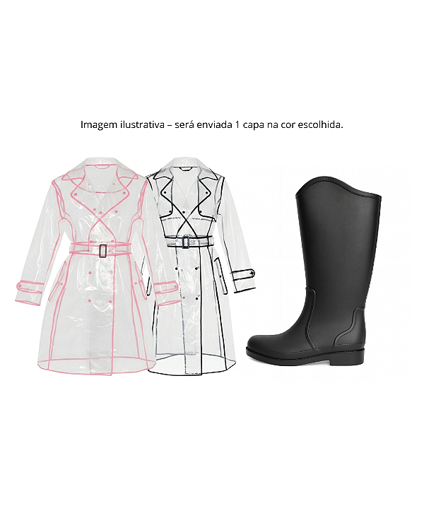 Kit Galocha Cano Longo Preta Kt061 + 1 Capa de Chuva Longa Ck003