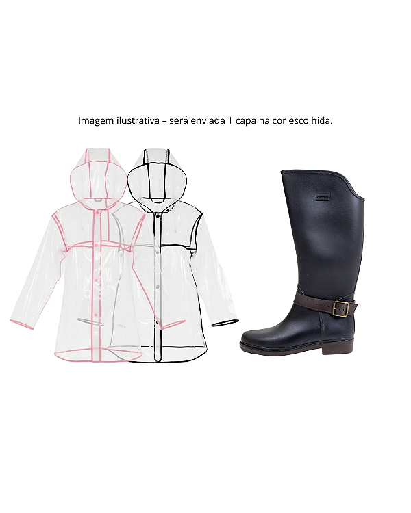 Kit Galocha Cano Longo Preta com Fivela Kt002 + 1 Capa de Chuva Curta Ck001