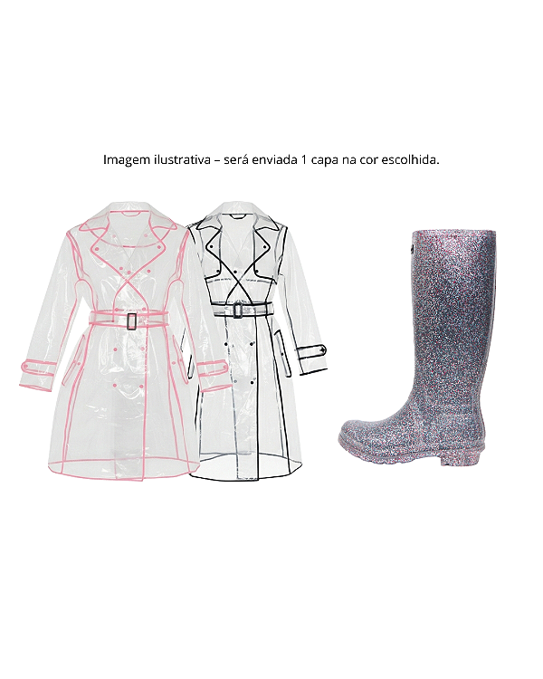Kit Galocha Cano Longo Glitter Kt043 + 1 Capa de Chuva Longa Ck003