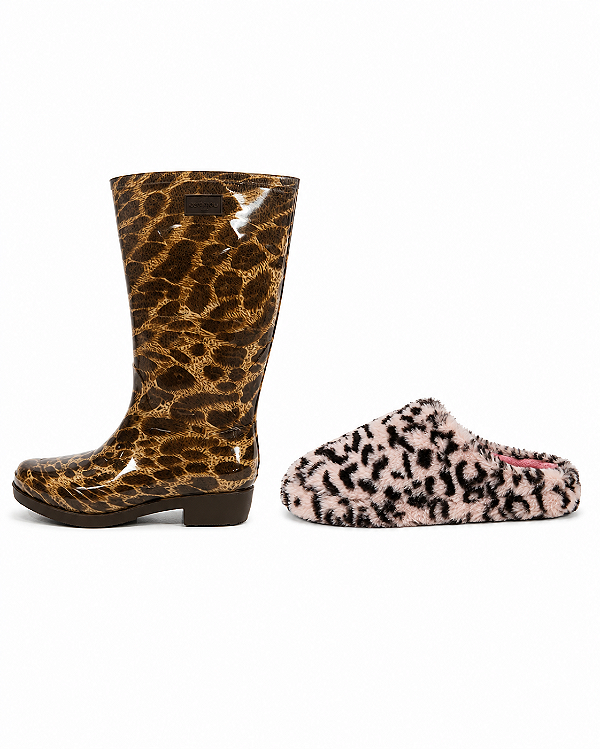 Kit Galocha Cano Longo Onça KT060 + Pantufa Fechada Rosa 191625