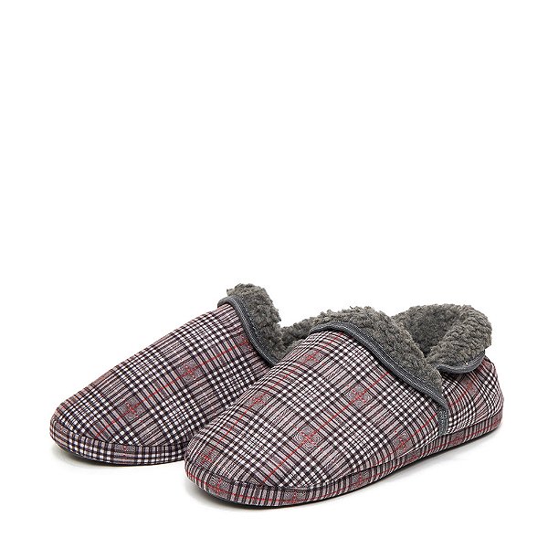 Pantufa Fechada Pelúcia Quentinha Xadrez Cinza Masculina Gasf 203775
