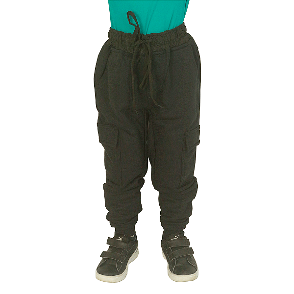 Calça Infantil Moletom Jogger Preta | Treme Terra
