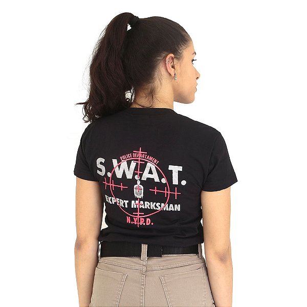 Camiseta Feminina Militar Baby Look Estampada SWAT