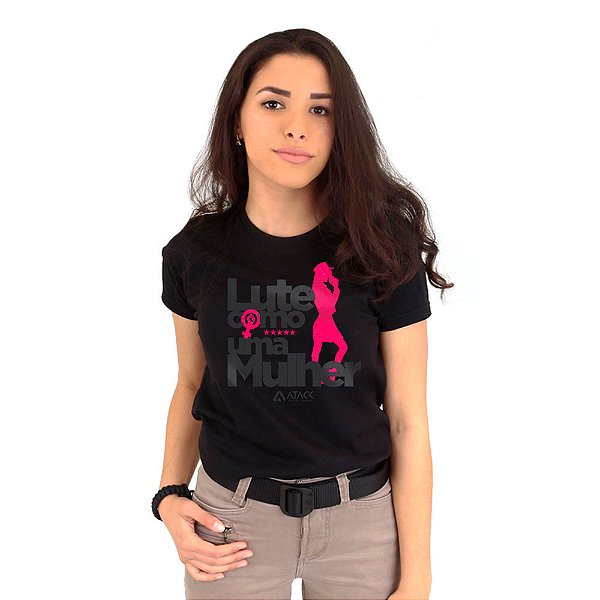 Camiseta Militar Feminina Estampada Lute como uma Mulher - Preto
